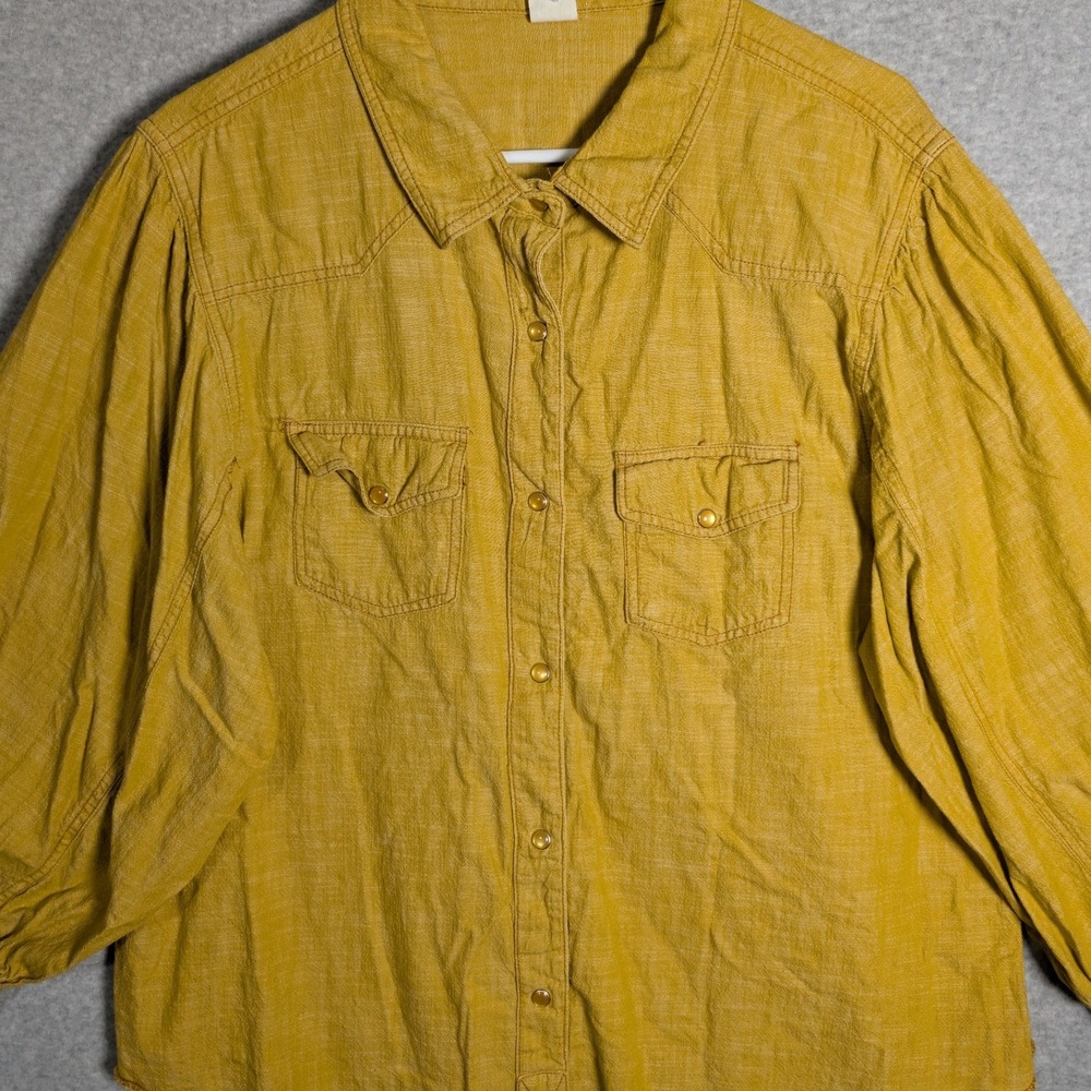 Ivy Main Womens Shirt Large Mustard Yellow Cotton Western Snap Button Rustic - Picture 2 of 15